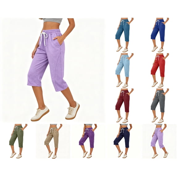 Nugftut Womens Capri Pants with Pockets,Relaxed Fit Straight Leg Cropped Trousers, Casual Summer Walking Capris