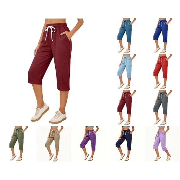 Nugftut Womens Capri Pants with Pockets,Relaxed Fit Straight Leg Cropped Trousers, Casual Summer Walking Capris