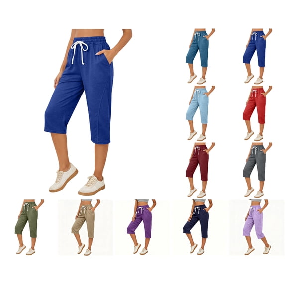 Nugftut Womens Capri Pants with Pockets,Relaxed Fit Straight Leg Cropped Trousers, Casual Summer Walking Capris