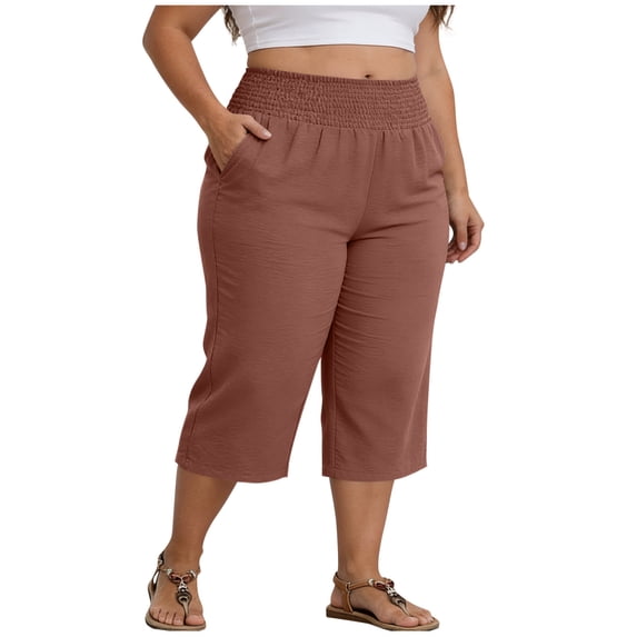 Nugftut Womens Capris Plus Size, Baggy High Waist Casual Capri Pants with Pockets for Summer Thin Lightweight Clothes