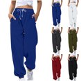 thumbnail image 1 of Nugftut Womens Sweatpants with Pockets and Drawstring Waffle Knit Pants Loose Cuffed Sweatpants, 1 of 6