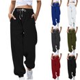 thumbnail image 1 of Nugftut Womens Sweatpants with Pockets and Drawstring Waffle Knit Pants Loose Cuffed Sweatpants, 1 of 6