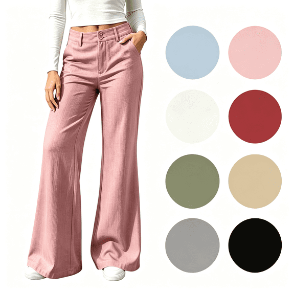 Nugftut Womens Dress Pants, Wide Leg Business Casual Palazzo Pants, High Waisted Straight Leg, Dressy Work Trousers with Pockets