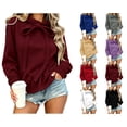 thumbnail image 1 of Nugftut Womens Hoodies Bow Tie Drawstring Hoodies with Ruched Hem Solid Color Long Sleeve Slim Fashion Sweatshirts, 1 of 6