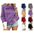 thumbnail image 1 of Nugftut Womens Hoodies Bow Tie Drawstring Hoodies with Ruched Hem Solid Color Long Sleeve Slim Fashion Sweatshirts, 1 of 6