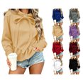 thumbnail image 1 of Nugftut Womens Hoodies Bow Tie Drawstring Hoodies with Ruched Hem Solid Color Long Sleeve Slim Fashion Sweatshirts, 1 of 3