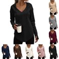thumbnail image 1 of Nugftut Womens Hoodies Solid Color Waffle Knit Long Sleeve Sweatshirts V-Neck Hoodies with Drawstring Lightweight Casual Tops, 1 of 1