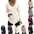 thumbnail image 1 of Nugftut Womens Hoodies Solid Color Waffle Knit Long Sleeve Sweatshirts V-Neck Hoodies with Drawstring Lightweight Casual Tops, 1 of 2