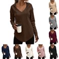 thumbnail image 1 of Nugftut Womens Hoodies Solid Color Waffle Knit Long Sleeve Sweatshirts V-Neck Hoodies with Drawstring Lightweight Casual Tops, 1 of 6