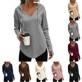 thumbnail image 1 of Nugftut Womens Hoodies Solid Color Waffle Knit Long Sleeve Sweatshirts V-Neck Hoodies with Drawstring Lightweight Casual Tops, 1 of 1