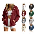 thumbnail image 1 of Nugftut Womens Hoodies with Zippers Long Sleeve Sweatshirts Casual Waffle Hooded Jackets with Pockets, 1 of 5