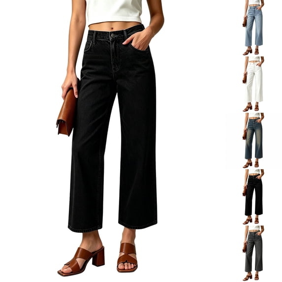 Nugftut Womens Jeans High Waisted Straight Leg Cropped Denim Pants with Pockets Everyday Versatile Loose Jeans