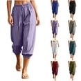 thumbnail image 1 of Nugftut Capri Pants for Women Solid Color Elastic Loose Capris Drawstring Summer Trave Capri Pants High Waisted Pants, 1 of 8