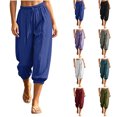 thumbnail image 1 of Nugftut Capri Pants for Women Solid Color Elastic Loose Capris Drawstring Summer Trave Capri Pants High Waisted Pants, 1 of 8