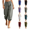 thumbnail image 1 of Nugftut Capri Pants for Women Solid Color Elastic Loose Capris Drawstring Summer Trave Capri Pants High Waisted Pants, 1 of 8