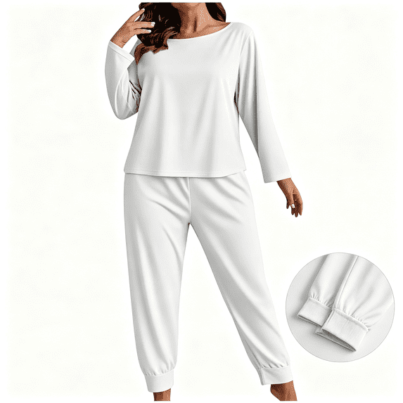 Nugftut Womens Plus Size Pajama Sets Long Sleeve Tops and Jogging Pants Casual Womens Loungewear
