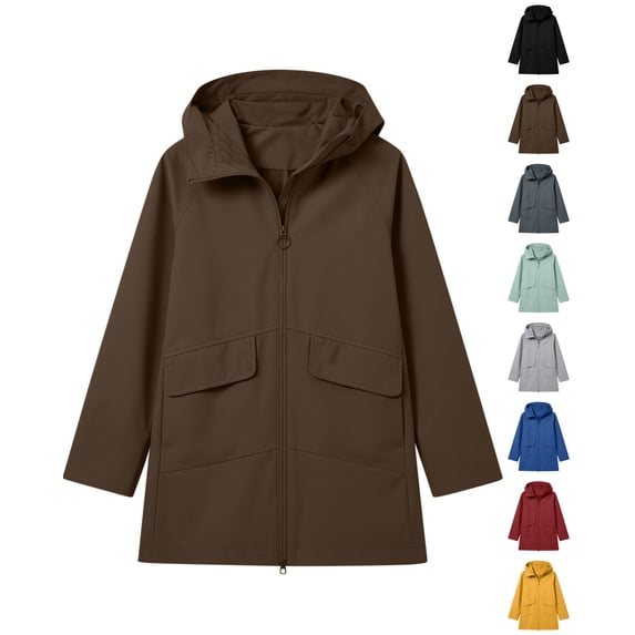 Nugftut Womens Rain Jacket Long Hooded Windbreaker, Hiking Pocket Outerwear Jacket,XXL
