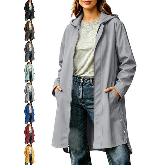 Nugftut Womens Rain Jacket Waterproof Windbreaker Long Raincoat with Hood,M