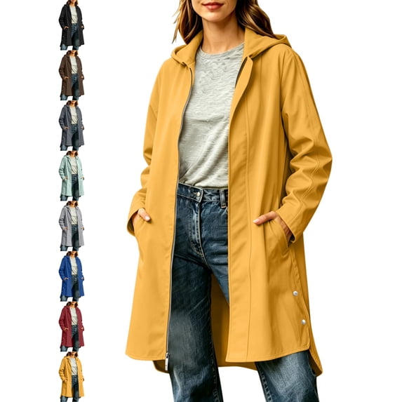 Nugftut Womens Rain Jacket Waterproof Windbreaker Long Raincoat with Hood,S