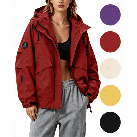 Nugftut Womens Rain Jacket Waterproof Windproof Zip up Hooded Outdoor Hiking Rain Jackets,XL