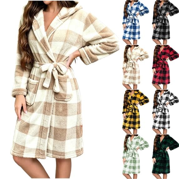 Nugftut Womens Robes Fleece Plush Soft, Fluffy Fuzzy Cozy Warm Bathrobes, Shower Spa House Long Robe for Women