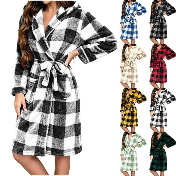 Nugftut Womens Robes Fleece Plush Soft, Fluffy Fuzzy Cozy Warm Bathrobes, Shower Spa House Long Robe for Women