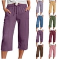 thumbnail image 1 of Nugftut Womens Capris Drawstring Soft Lightweight Waist Roll Cuff Capri Pants with Side Pockets, 1 of 6