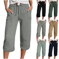thumbnail image 1 of Nugftut Womens Capris Drawstring Soft Lightweight Waist Roll Cuff Capri Pants with Side Pockets, 1 of 5