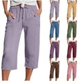 thumbnail image 1 of Nugftut Womens Capris Drawstring Soft Lightweight Waist Roll Cuff Capri Pants with Side Pockets, 1 of 6