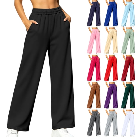 Nugftut Womens Sweatpants Loose Fit Wide Leg Sweat Pants Fleece Lined Breathable Pants Multi-Color