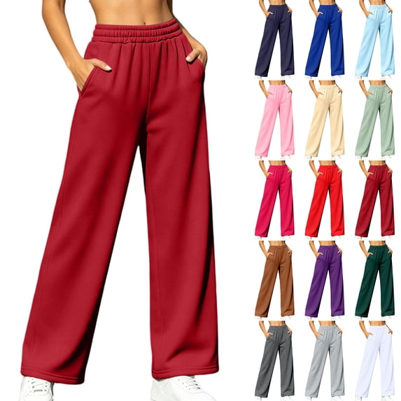 Nugftut Womens Sweatpants Loose Fit Wide Leg Sweat Pants Fleece Lined Breathable Pants Multi-Color