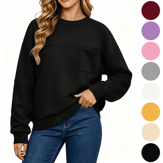 Nugftut Womens Sweatshirts Crewneck Long Sleeve Casual Shirts Soft Loose Pullover