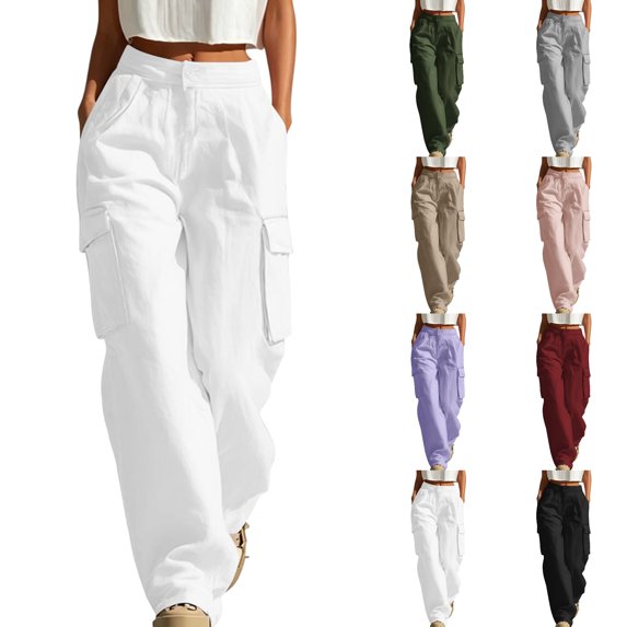Nugftut Cargo Pants for Women High Waist Button Cargo Pants Soft Loose Casual Trousers with Multi Pockets