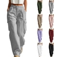 thumbnail image 1 of Nugftut Cargo Pants for Women High Waist Button Cargo Pants Soft Loose Casual Trousers with Multi Pockets, 1 of 7