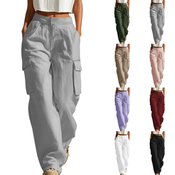 Nugftut Cargo Pants for Women High Waist Button Cargo Pants Soft Loose Casual Trousers with Multi Pockets