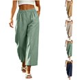 thumbnail image 1 of Nugftut Womens Wide Leg Pants Elastic Waisted Cropped Flowy Pants Linen Cotton Blend Casual Trousers with Pockets, 1 of 8