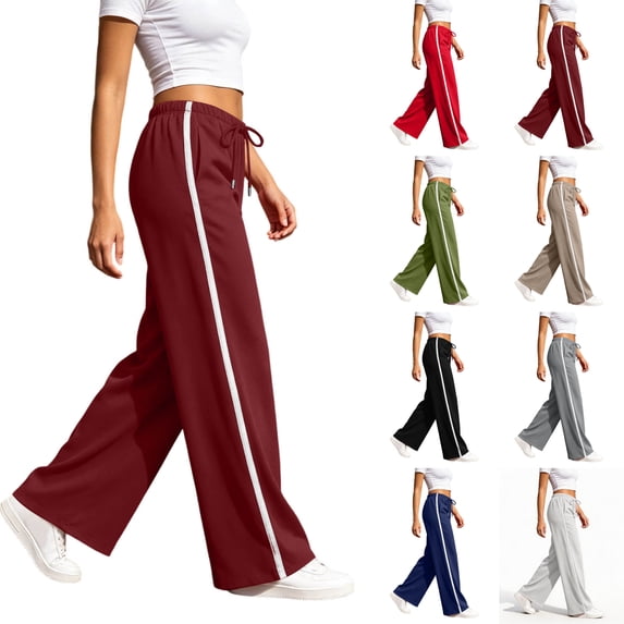 Nugftut Womens Wide Leg Pants Striped Elastic Waist Casual Sweatpants Lightweight Fall Pants