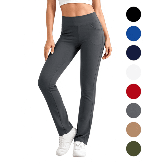Nugftut Yoga Pants Women, Straight Leg Leggings for Women with Pockets High Waisted Athletic Yoga Pants