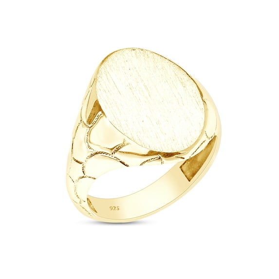 AFFY Nugget Band Oval Engravable Signet Ring In 14K Yellow Gold Over 925 Sterling Silver, Ring Size 8.5