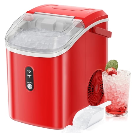 Nugget Countertop Ice Maker with Soft Chewable Pellet Ice, 34Lbs/24H,Pebble Portable Ice Machine with Ice Scoop, Self-Cleaning, One-Click Operation, for Kitchen,Office,Bar Stainless Steel Black