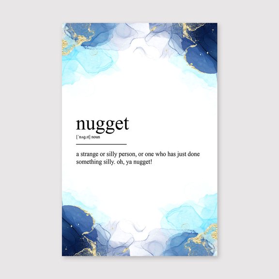 Nugget Definition Home Decor Canvas – Contemporary Blue Ink Typography Artwork - 8x12 inches