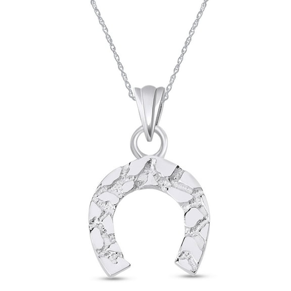 Jewel Zone US Nugget Horseshoe Pendant Necklace in 14K White Gold over Silver For Women 18" Chain