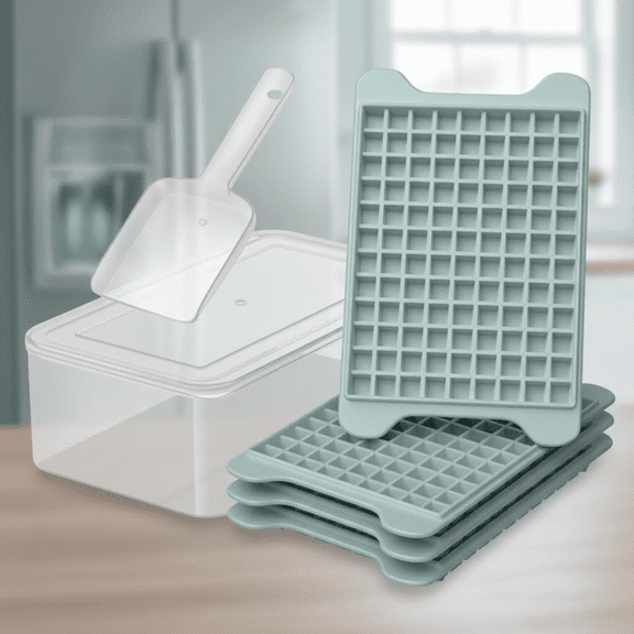 Nugget Ice Cube Tray with Storage Bin - Makes 108 Crushed Ice Cubes, Easy Release Freezer Tray for Perfect Mini Ice, Quick and Simple Iced Maker Tray