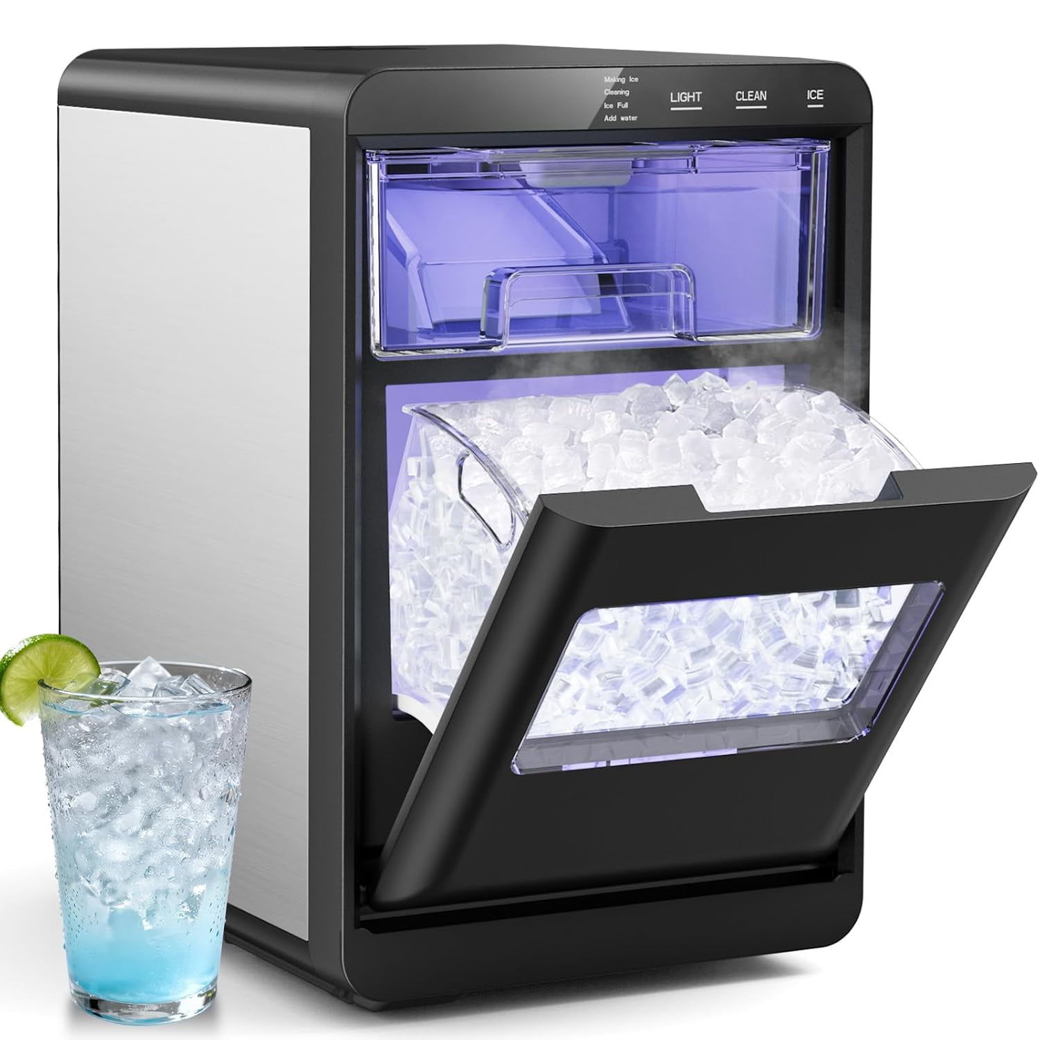 Nugget Ice Maker, 44lbs/24h Ice Makers Countertop, Soft Ice Ready in 5-10Mins Nugget Ice Maker Countertop, Self-Cleaning Pellet Ice Maker for Home, Kitchen, Office, Party