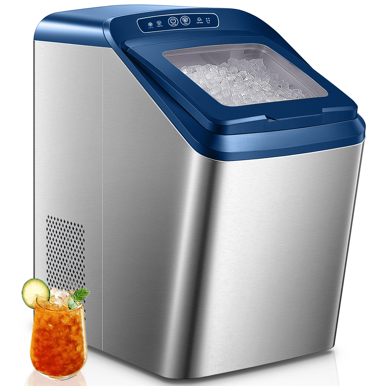Wamife Ice Maker Countertop, Pebble Ice Maker Machine, 30lbs/Day,  Auto/Manual Water Refill, Self-Cleaning, Stainless Steel