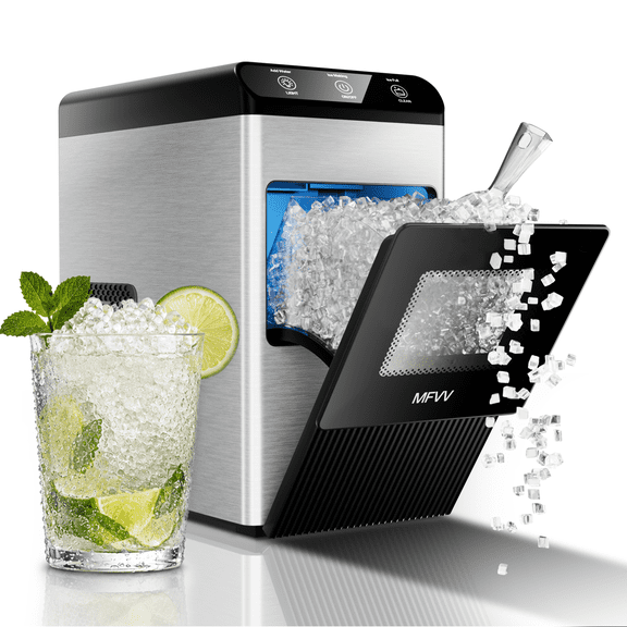 Nugget Ice Maker Countertop 38lbs/Day, Soft Chewable Pebble Ice Ready in 6 Mins, Compact Self-Cleaning Portable Ice Machine, Quiet 42dB, Stainless Steel with LED for Home Kitchen Office RV