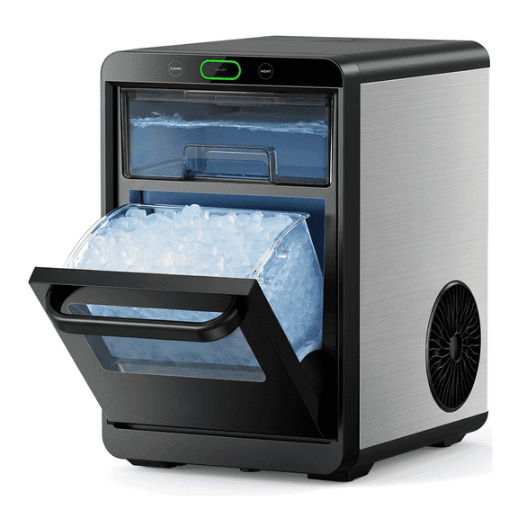 Nugget Ice Maker Countertop,44lbs/24h Crushed/Pebble Ice Machine, Front Pull-Out Water Tank, Removable Basket, Stainless Steel Finish for Home Kitchen