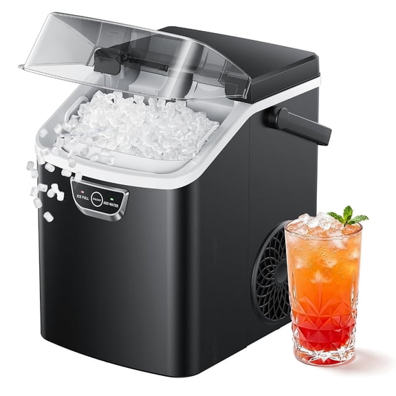 Nugget Ice Maker Countertop with Handle, Ready in 4 Mins, Max 40lbs/24H, Chewable Ice, Self-Cleaning, Portable Sonic Ice Maker with Basket and Scoop, for Home/Party/RV/Camping (Black)