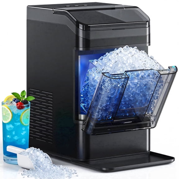 Nugget Ice Maker Countertop, 42LBS per Day Ice Machine, 6 Mins Ice Making, Self-Cleaning, Patbrela Soft Chewable Pebble Ice for Home, Party, Camping
