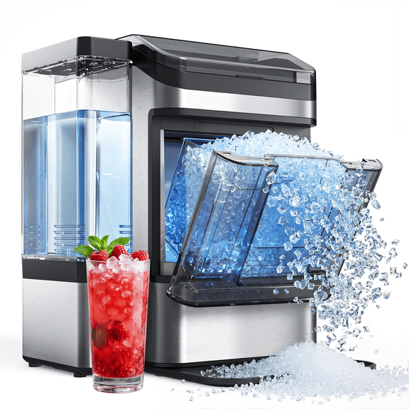 Ice Maker Countertop, Nugget Ice in 6 Mins, 44LBS/Day Chewable Ice Machine with Self-Cleaning, Large Water Tank for Home, Kitchen, Party, Camping